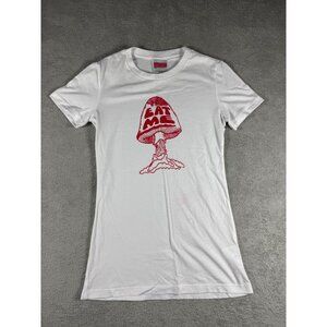 24hr Laundry Retro Eat Me White Graphic Baby Doll T-Shirt With Red Mushroom Desi